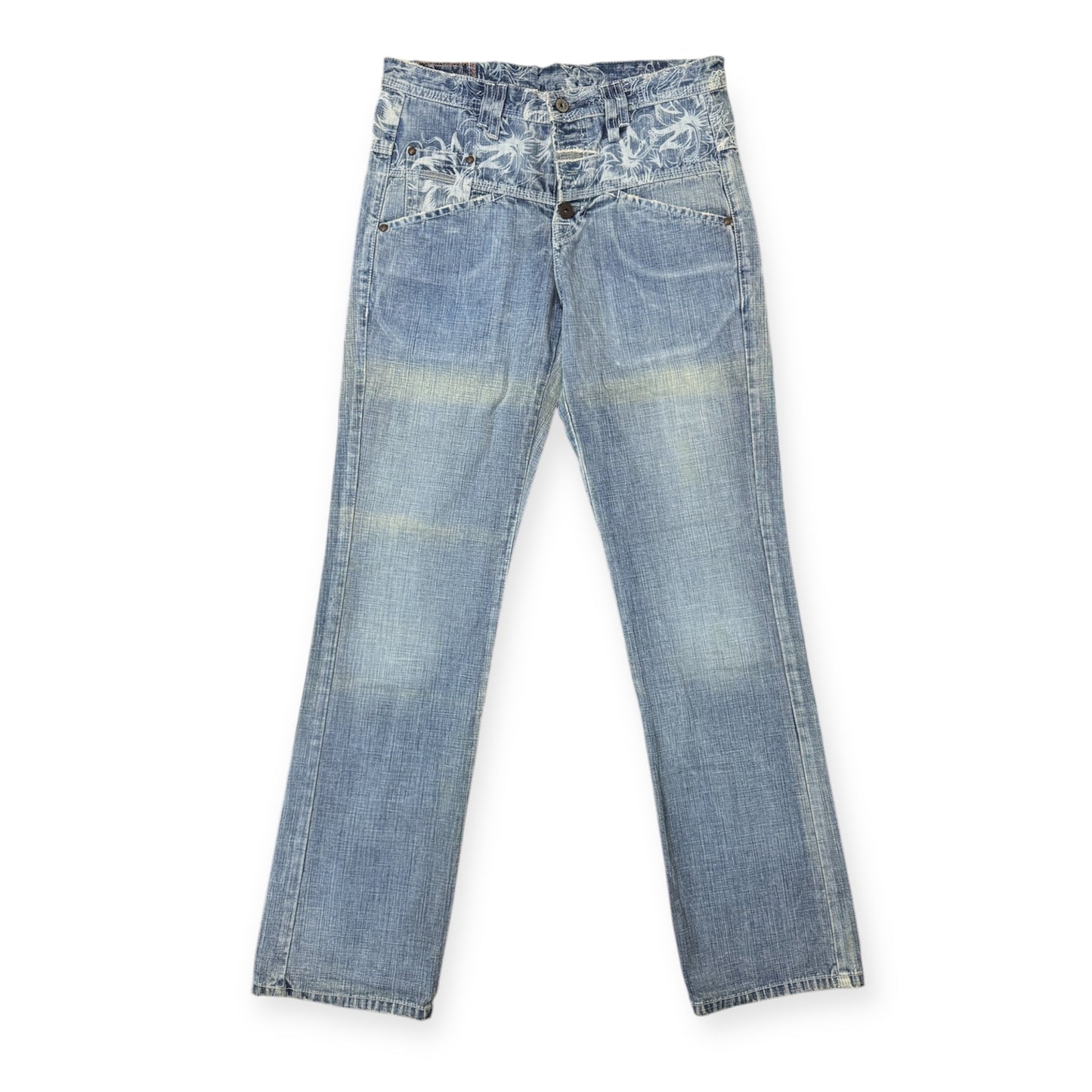 Japanese Vintage Double Waist Flower Denim