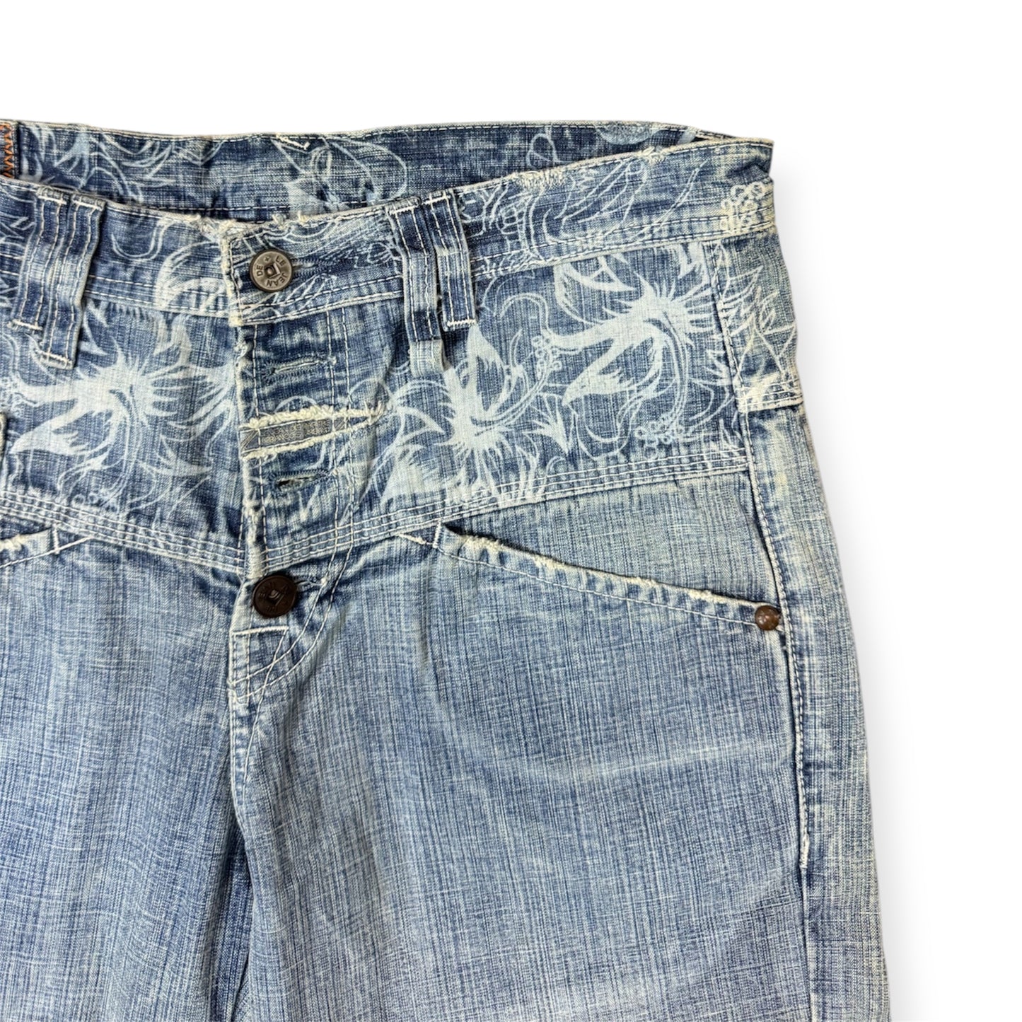 Japanese Vintage Double Waist Flower Denim