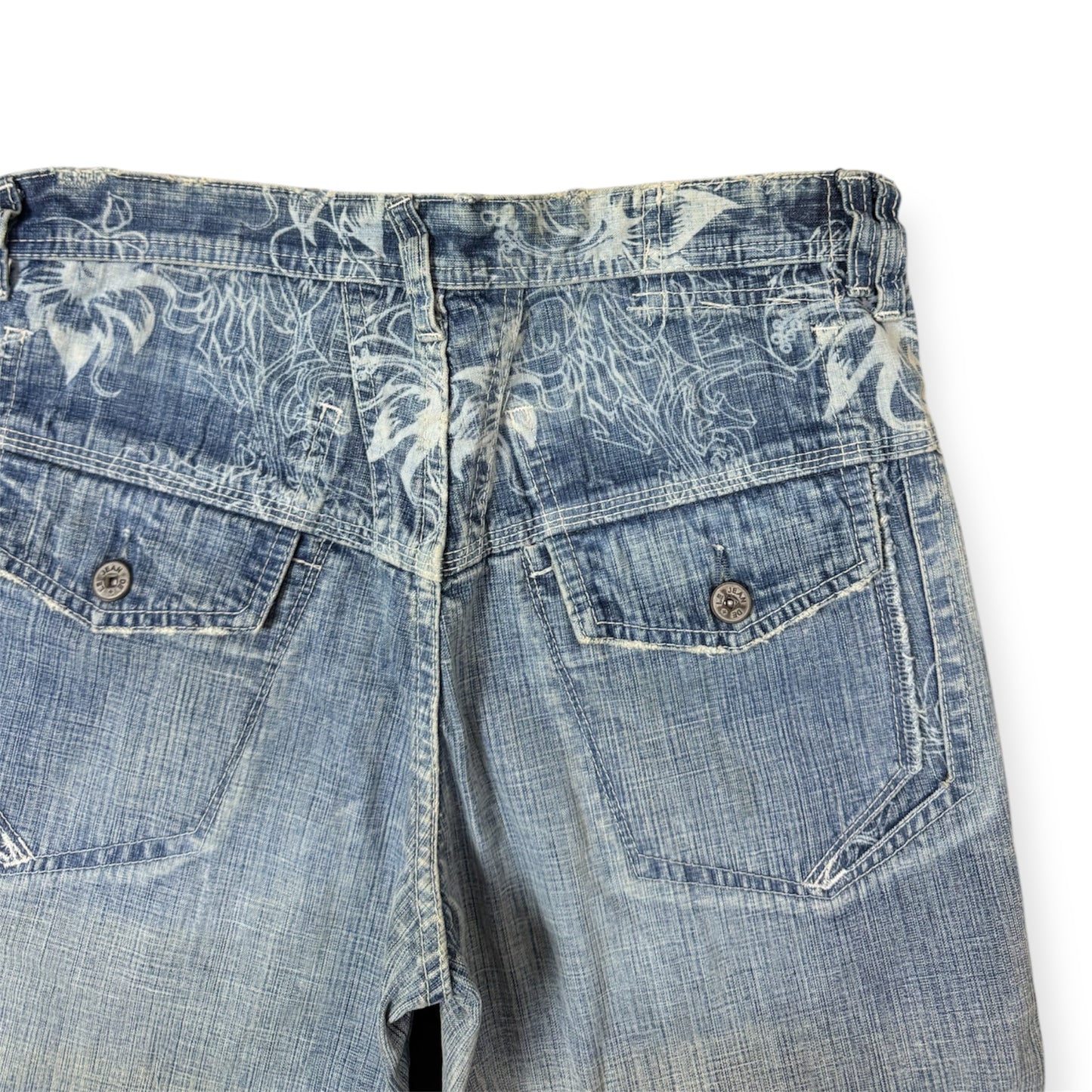 Japanese Vintage Double Waist Flower Denim